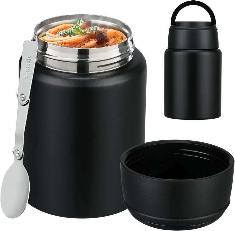Haweek Soup Thermo for Hot Food Kids 16oz Insulated Food Jar Leakproof Thermo Lunch Container for Kids Wide-Mouth Stainless Steel Lunch Box for School with Handle Folding Spoon(3+)​ - Image 1